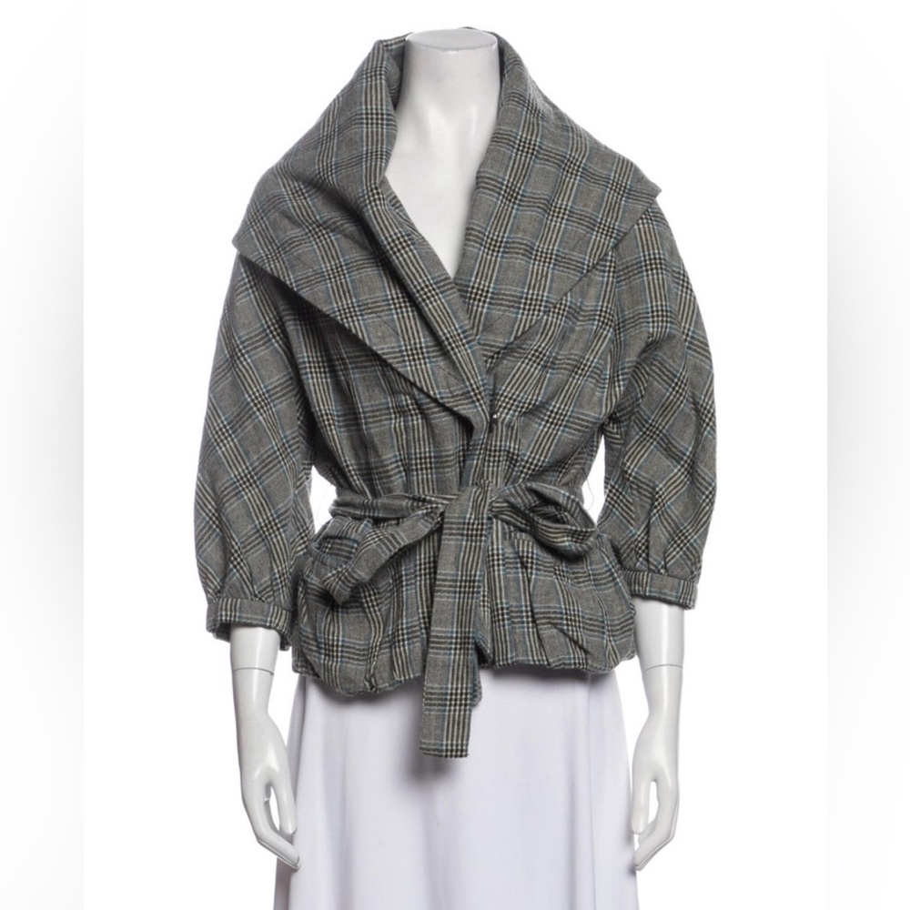 Marc Jacobs Gray and Black Cape with Wide Lapel and Belt